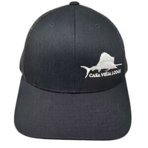 Yupoong Trucker Hat Black White Snapback OS Casa Vieja Lodge Mesh Embroidered